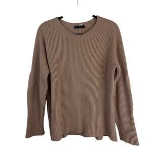 The Row Cashmere Silk Blend Ribbed Crew Neck Pullover Sweater USA Brown Medium
